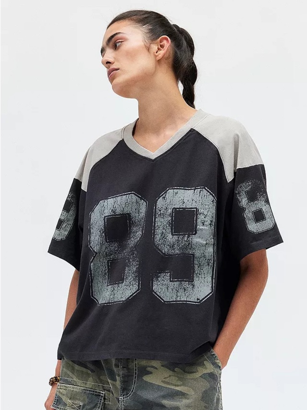 Urban Outfitters Black Tee with Light Taupe Trim